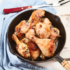 Fried chicken legs in pan