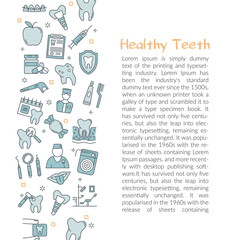 Template with text HEALTY TEETH and blue outline icons in left side