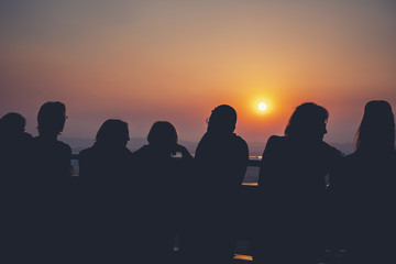 Silhouette Peoples waiting for sunset Tourist spot sunset scene