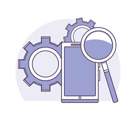 Data base technology with smartphone and magnifying glass vector illustration graphic design