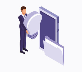 Data center with isometric businessman and technology elements vector illustration graphic design