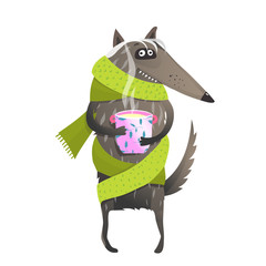 Obraz premium Zabawne dzikie zwierzę w ubraniu z filiżanką herbaty.