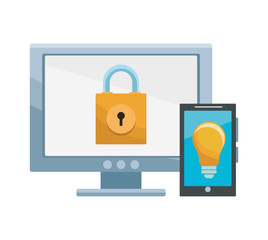 Database and technology devices with elements vector illustration graphic design