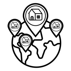 Location on globe. World map with destination pins