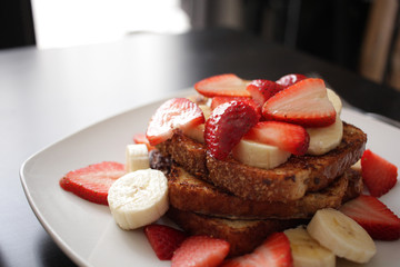 Healty french toast breakfast with strawberries
