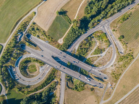 Aerial View Of Highway Bridge And Tunnel Entrance In Switzerland, Europe