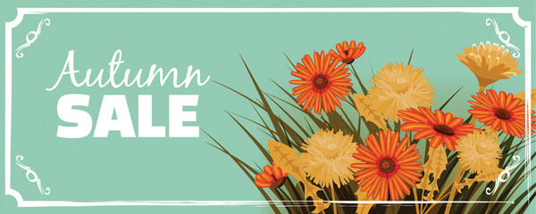 Sale, Autumn flowers, Fall, leaves, banner, flyers, card, autumn colors, template, vector, illustration, isolated