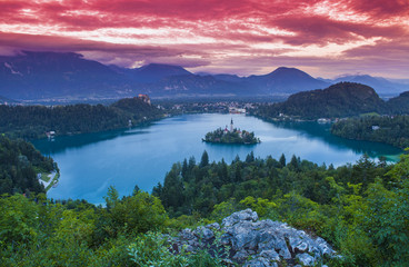 Naklejka na ściany i meble lake Bled at sunset. Slovenia