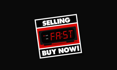 Selling Fast Written on a Retro Alarm Clock in Digital Font Line Flat Style Vector Illustration Concept