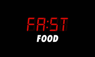 Fast Food Written on a Retro Alarm Clock in Digital Font Line Flat Style Vector Illustration Concept