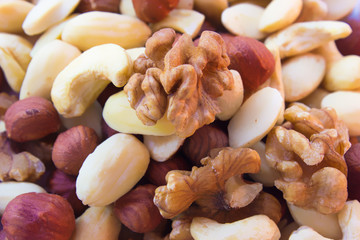 Detail mixture hazelnuts almonds walnuts cashews