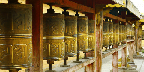 Prayer wheel in buddhist  monastery