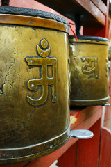 Prayer wheel in buddhist  monastery