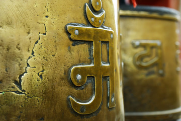 Prayer wheel in buddhist  monastery