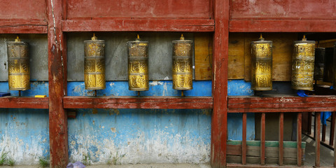 Prayer wheel in buddhist  monastery