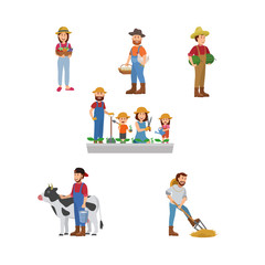 Set Illustration of Farmer. Egg Farm, Agricultural, And Gardeners. Flat Vector Cartoon