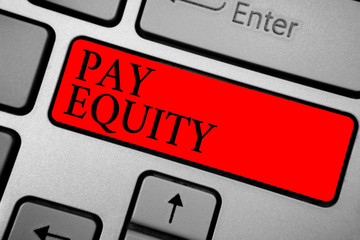 Writing note showing Pay Equity. Business photo showcasing eliminating sex and race discrimination...