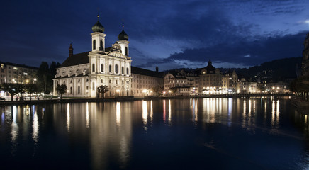 Fototapeta na wymiar Night view of Jesuit Church in Lucerne, Switzerland