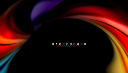 Fluid colors abstract background, twisted liquid design on black, colorful marble or plastic wave texture backdrop, multicolored template for business or technology presentation or web brochure cover