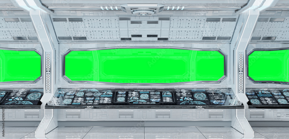 Poster white clean spaceship interior background 3d rendering