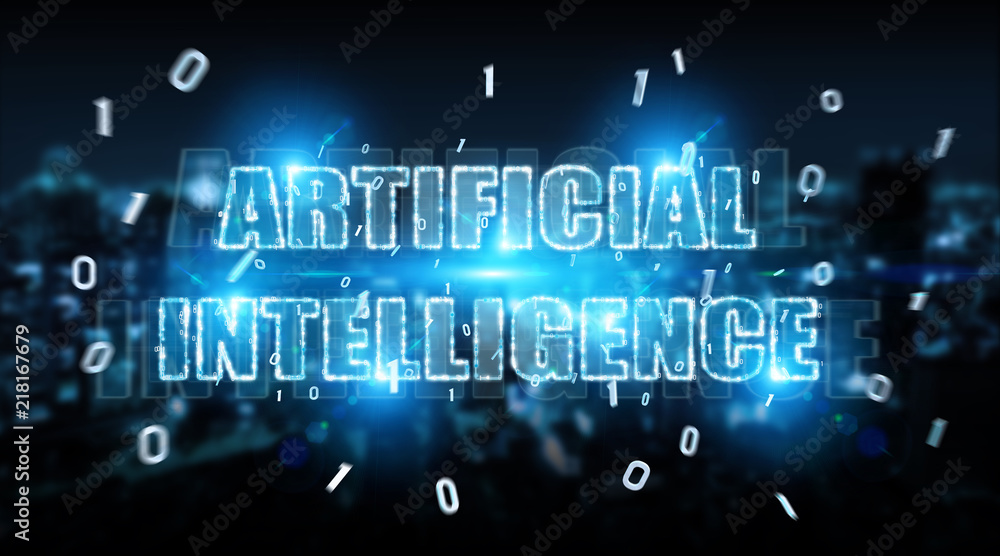 Poster digital artificial intelligence text hologram 3d rendering