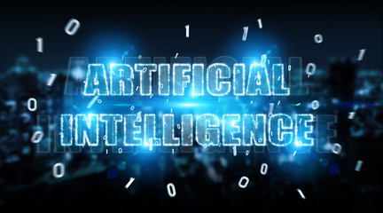 Digital artificial intelligence text hologram 3D rendering