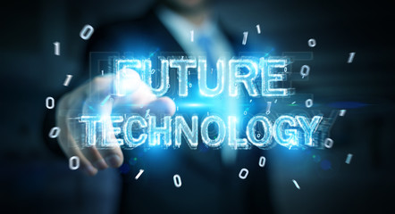 Businessman using future technology text interface 3D rendering