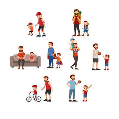Naklejka premium Happy Father And Son Playing Together, Having Fun, Father Day. Vector Cartoon Illustration