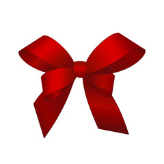 Vector Shiny Red Satin Gift Bow Close up Isolated on White Background