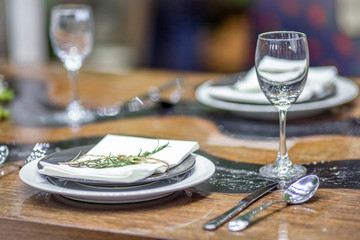 Closeup view of Glasses placed on the dining table, beautiful Ready to use.