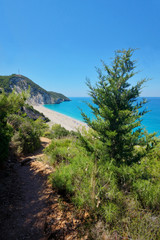 Fototapeta na wymiar Waters of Ionian sea, near Agios Nikitas