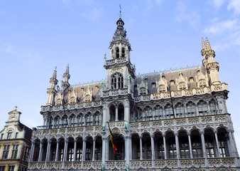Obraz premium Brussels, Belgium, King's house. King's house is a historic building on the Grand place in Brussels. Is a Prime example of Gothic architecture.