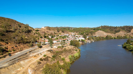Aerial view from the Pomarão village with the Guadiana river. Alentejo Portugal