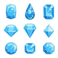 Cartoon vector blue gem stones in different shapes