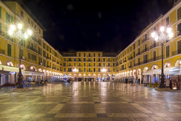Naklejka na ściany i meble Placa Major square at night, Palma, Mallorca, Spain