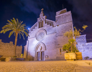 Alcudia Cathedral at night, Mallorca, Balearic islands, Spain