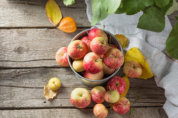 Apples on a wooden table. Rustic style
