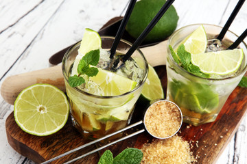 Lemon Fruit Lime Caipirinha of Brazil. Caipi with brown sugar