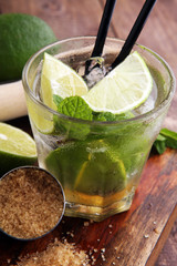 Lemon Fruit Lime Caipirinha of Brazil. Caipi with brown sugar