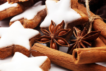Baking christmas cookies. chocolate, cinnamon stars and spices