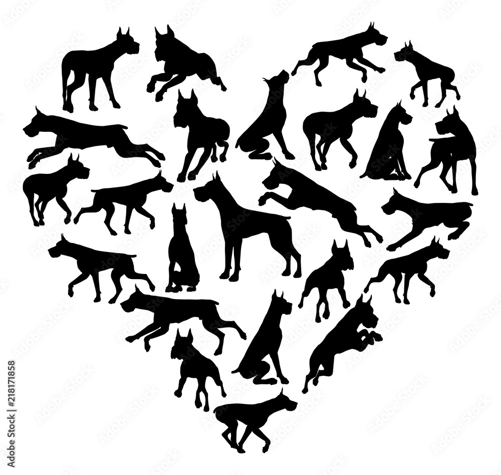 Sticker Great Dane Dog Heart Silhouette Concept