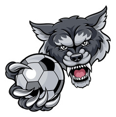 Wolf Holding Soccer Football Ball Mascot