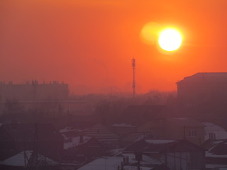 winter sunset over the city