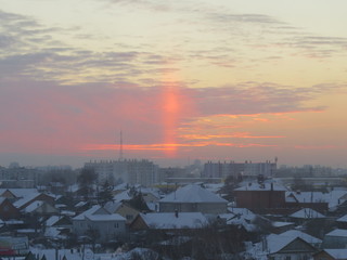 winter sunset over the city