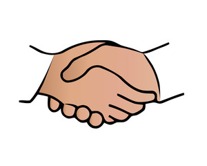 Two hands handshake contract agreement on a white background. Vector art