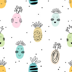 Simple seamless background with a multi-colored pineapples. Great for fabric and textile, backgrounds.