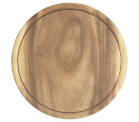 Wooden cutting board isolated on white background with clipping path, top view.
