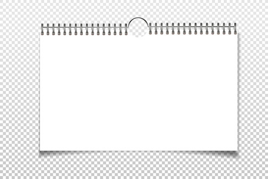 Spiral blank wall calendar mock up. White sheets of paper isolated on background. Vector
