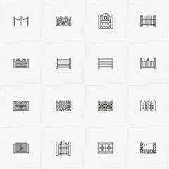 Fences And Wickets line icon set with gate, wicket and fence