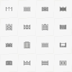 Fences And Wickets line icon set with wicket, gate and fence